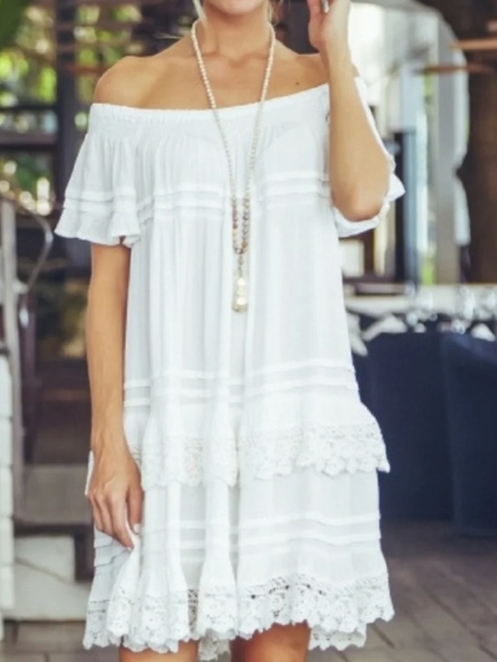 Muche et Muchette Cottagecore White Lace Trim Esmerald Midi Dress One Size